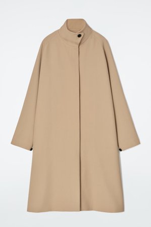 COS Femme Manteau Long Trapèze En Laine Mélangée in Beige
