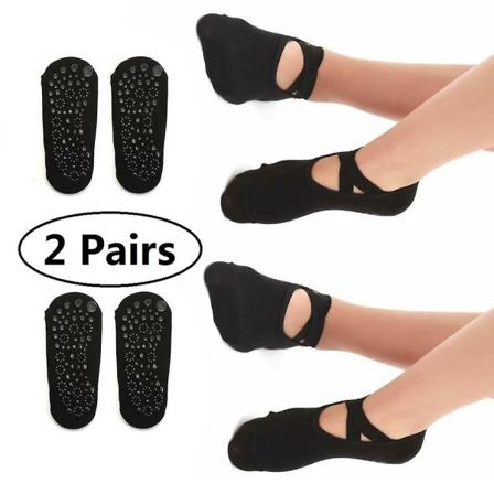 Halkskyddade strumpor för yoga, pilates och sjukhusstrumpor för kvinnor, 2-pack