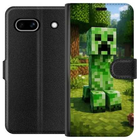 Kompatibel Tegnebogsetui til Google Pixel 7a Blok-baseret Creeper-karakter i en grøn pixelverden, ikonisk spilillustration til børneværelset, gamere o