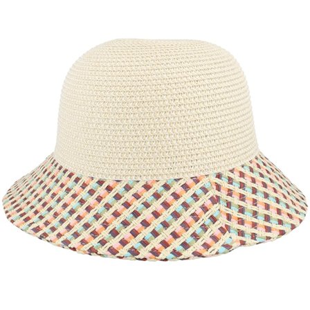 Seeberger - Beige straw Hattu - Straw Fabric Linen/Sandal Cloche @ Hatstore