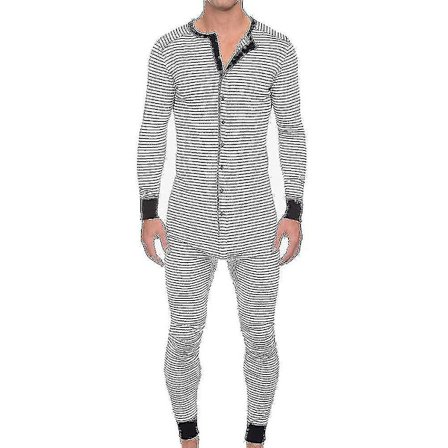 Herrpyjamas randig långärmad jumpsuit sovpjamas