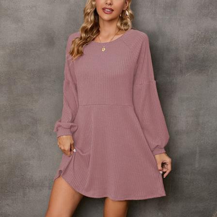 Kvinnor Med Fickor Kort Mini Klänning Långärmad T-shirt Klänningar