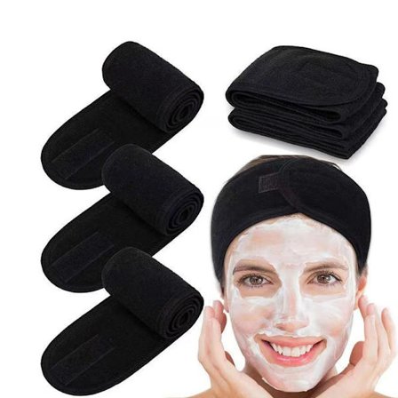 Sæt med 3 kosmetiske pandebånd til ansigtsbehandlinger, skønhedsbad, spa-pandebånd, yoga og makeup til ansigtsbehandlinger (sort)
