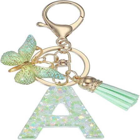 wxsp 1. bokstav L med grønn sommerfugl harpiks nøkkelring personlig gave kreativ