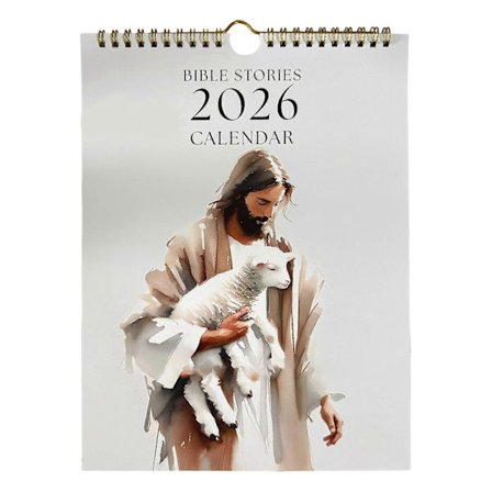 2026 Bibelhistorier Kunstkalender 2026 Vegghengende Månedskalender 21x28,5cm for Hjemmekontor Veggdekorasjon Gul[HK]