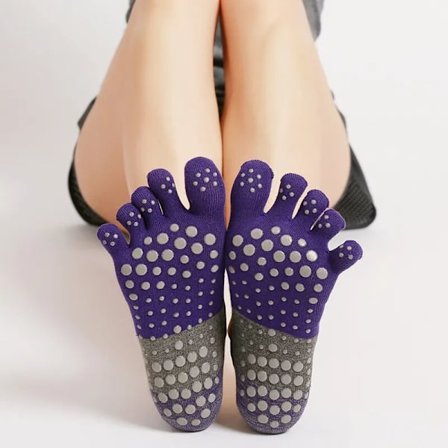 Nya Bomuld Kvinder Yoga Sportsstrømper Anti-skrid Gym Fitness Åndbar Krydsryg Pilates Dans Sports Ankelstrømper Split Toe Strømper