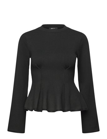 Gina Tricot Knitted Peplum Top - Black - S
