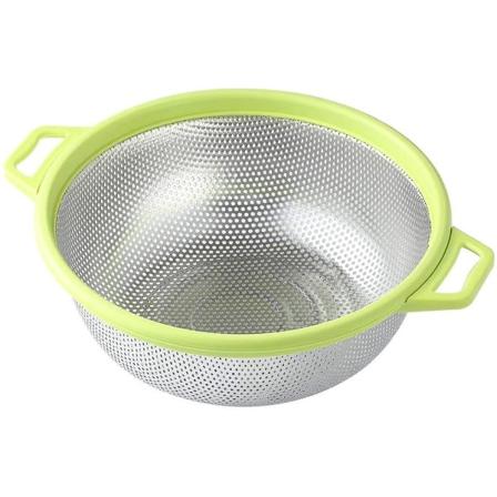 Rustfrit stål si, med håndtag og ben, stor metal, 27 cm, grøn