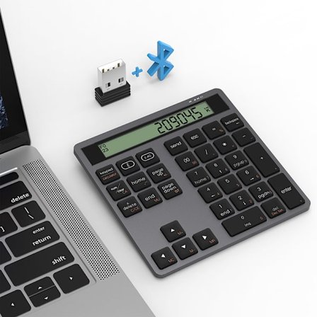 2-i-1 Bluetooth trådløst numerisk tastatur svart med skjerm, kompatibel med Windows Mac, for PC bærbar datamaskin nettbrett
