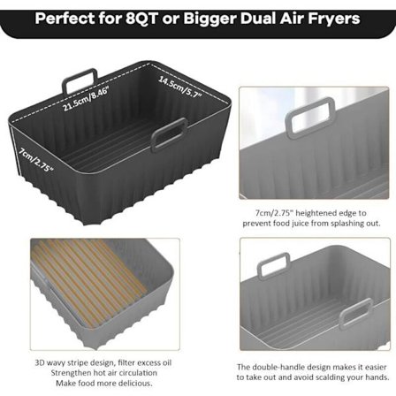 2-pakning silikon airfryer-tilbehør (21,5x14,5x7cm), kompatibel med Ninja Foodi AF400EU AF300EU 9,5L & Instant Pot Ultra[YDE]