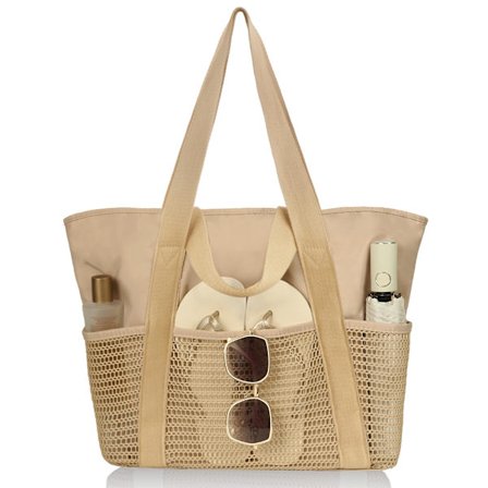 Strandtaske, stor vandtæt tote taske med lynlås til kvinder - sandtæt rejsetaske til ferie, pool og familieudflugter