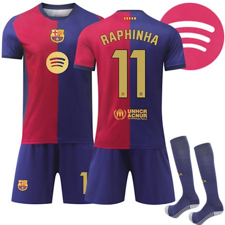 FC Barcelonan lasten ja aikuisten kotipaita 2024-2025 nro 11 Raphinha nro 11 nro 11 nro 11