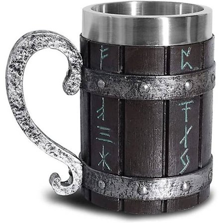 Norse Viking Egetræ Øl Krus Stein Med Rustfrit Stål Inderforing, Nordisk Viking Rune Tankard Kaffekop Til Mænd Fars Dags Gave 500ml.
