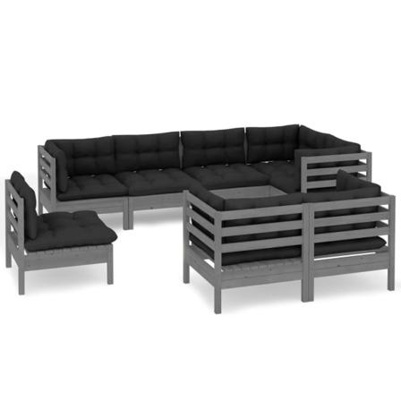 Vidaxl Loungegrupp Med Dynor 8 Delar Grå Massiv Furu Grå
