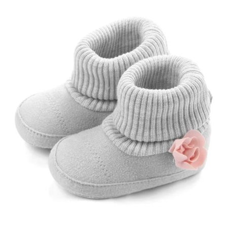 Baby Booties Fashion Grå Mjuk Bekväm Bomull Baby Boys Girls Stickade Vinter Varma Snö Boots 11cm / 4.3in, Storlek 12