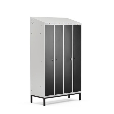 Doppelspind CLASSIC COMBO mit Beingestell, 4 Türen, 2100 x 1200 x 550 mm, grau