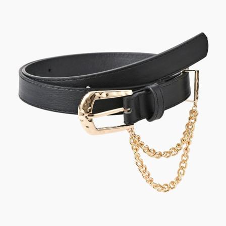 Kvinnor Bälten Personlig inlagd dubbellagers kedjenål Spänne Bälte Mode Flerfärgade Dekorativa Jeans Klänning Bälte Kvinnor Black 106x2.3cm