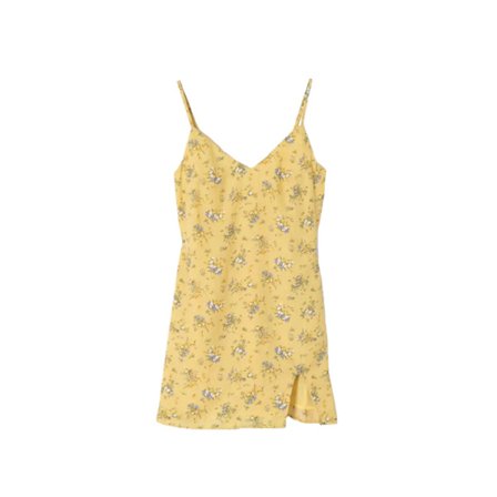 Gul (m) sexig V-ringad klänning med slits i sidan, perfekt för semester vid havet