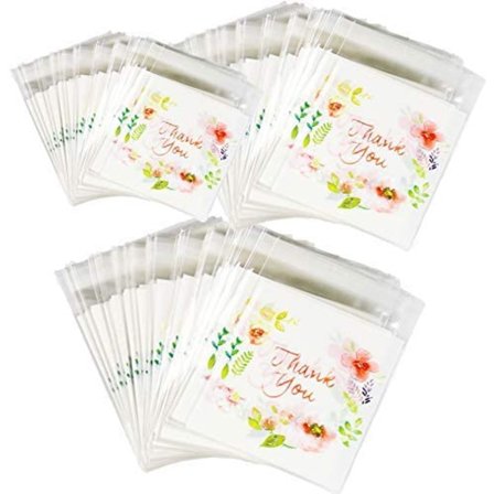 Selvklebende takkpose 300 PCS kjeksbehandlingspose Flat