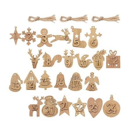 Adventskalendersiffror i trä, etiketter för dekoration 1 set hängande julgransdekorationer