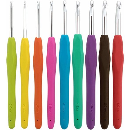 Virkade krokar, flerfärgade aluminium virknålar med gummihandtag - 9-pack Longziming