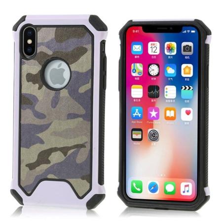 iPhone XS Kamo kuviollinen synteetti nahkainen hybriidi muovinen takasuoja kuori - Violetti Purple