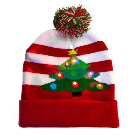 LED tykk julehatt for voksne, strikket lue, julelue