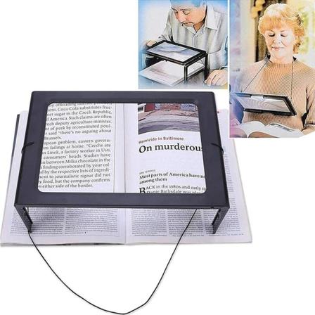 Lukusuurennuslasi, suurennuslasi LED-valolla, Hands Free -suorakulmainen suurennuslasi 3x suurennuksella, 4 LED-valoa ja taitettavat jalat - A4