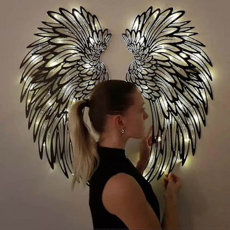 Metall Ängelvingar Väggdekoration Med Lampor, Hängande Metall Ängelvingar Väggdekor