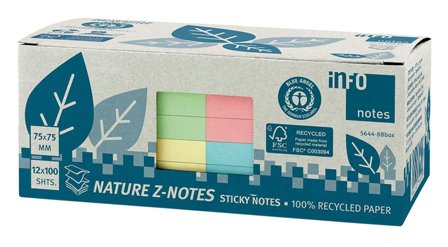 INFO Notes Nature Z-note 75X75mm gul 12/fp - Lyreco - Kontorsmaterial - Notes och Post-It - Notes - Färgade