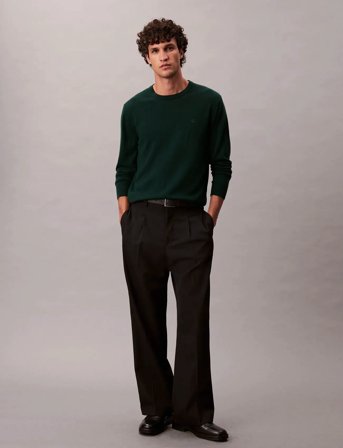 Calvin Klein Ls 100% Merino Crew 14Gg - Green - L