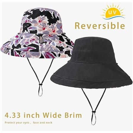 Dam solhattar bred brätte vändbar hink bomull hatt packable sommar rese keps med hattklämma, UV-skydd blå
