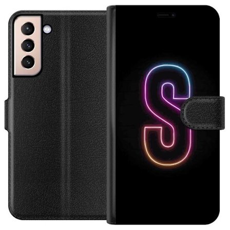 Kompatibel Tegnebogsetui til Samsung Samsung Galaxy S21 Neonbogstav S i lyserød og blå toner mod en mørk baggrund, stilfuld bogstavkunst med retro-