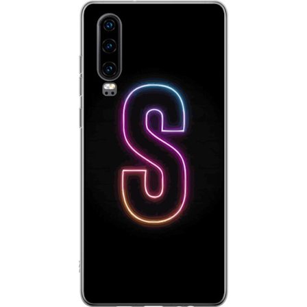 Yhteensopiva Puhelinkuori Huawei Huawei P30 Neonkirjain S kirkkaissa pinkissä ja sinisissä sävyissä tummaa taustaa vasten, siisti kirjaintaide ret