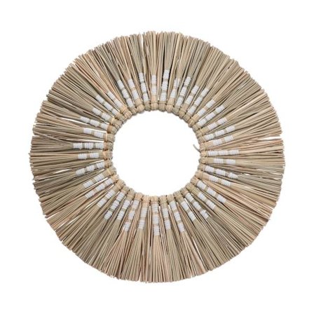 Rundt vævet græsspejl, dekorativt gobelin, hængende ornament til soveværelse, stue