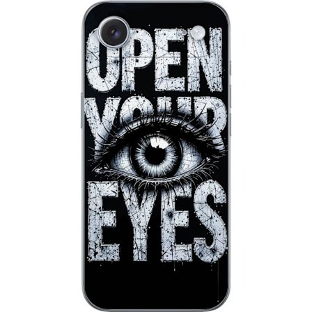 Yhteensopiva Puhelinkuori Apple Apple iPhone 17 Air Tumma tyypillinen kuvaus silmällä ja teksti Open Your Eyes, vahva kontrasti ja raaka taiteelline
