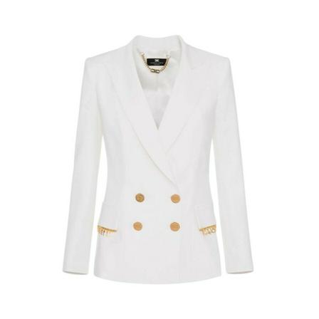 Elisabetta Franchi Double Breasted Straight Jakke With Charms Hvid, Dame