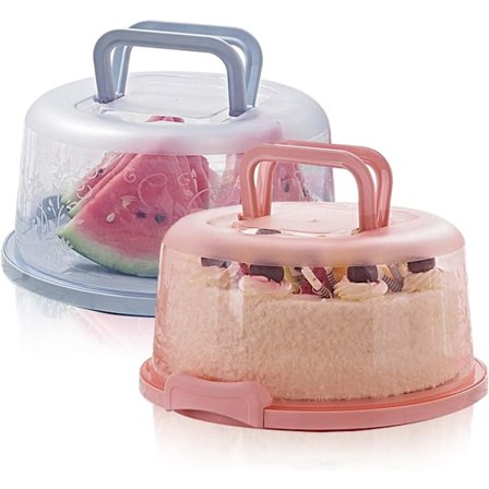 Runde Kake Transportbokser, Kakebeholder, Rund Bærbar Kakeboks med Lokk og Bærehåndtak for Transport av Paier, Kjeks, Desserter, 2 Paier