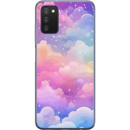 Yhteensopiva Puhelinkuori Samsung Galaxy A03s Söpö yksisarvinen, jolla on sateenkaarivärinen tukka tähtitausta vasten kawaii-tyylillä