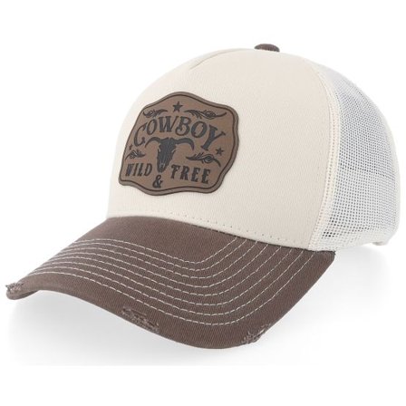 Wild Spirit - Beige trucker Keps - Wild Cowboy Dark Brown Patch Distressed Stone/Brown A-frame Trucker @ Hatstore