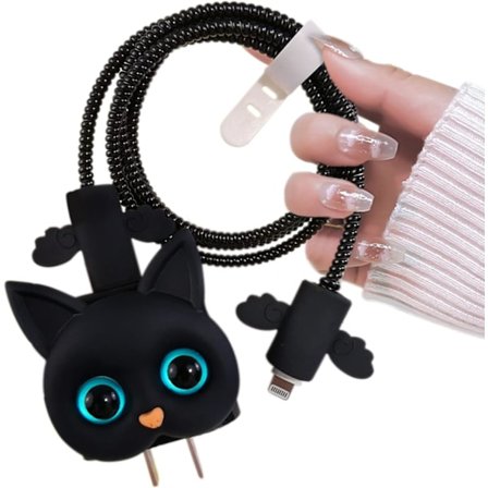 Cartoon DIY Kabelskydd för iPhone Laddare, 3D Kawaii Katt Design, Datakabelskydd USB Tråd Sladdskydd Laddare Skydd Kompatibel med iPhone