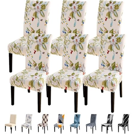 Spisebordsstolbetræk, Sæt af 6 Strækbare Aftagelige Vaskbare Stolbetræk, Beskyttende Betræk til Spisestue Køkken