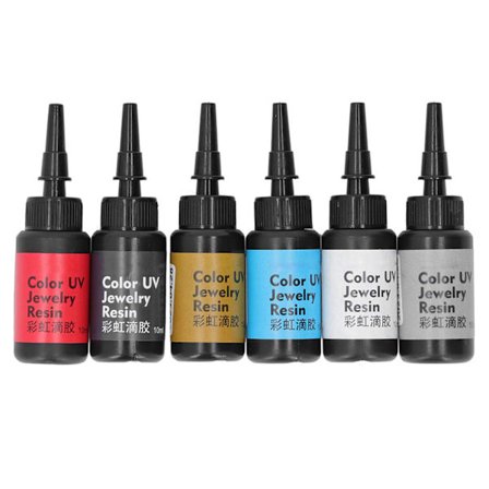 6-pakke 10 ml UV-harpiks Nem at bruge Hurtighærdende Lyshærdende Farverigt DIY Smykkefremstillingssæt Hvid Sølv Guld Sort Rød Lyseblå