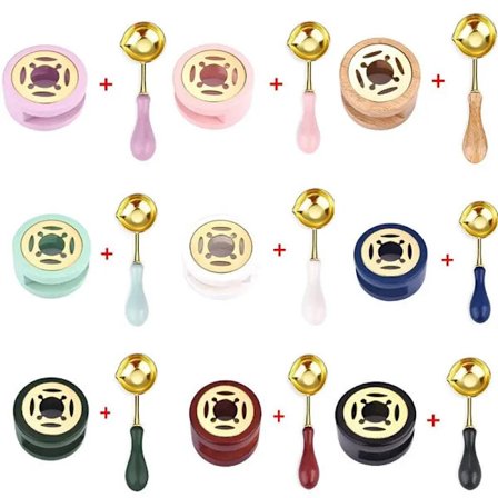 2pcs Sealing Wax Stamp Set Lacquer Furnace Melting Pot Stove With Spoon Or Handle Wood Plastic For Srapbook Seal Wax Craft Gifts