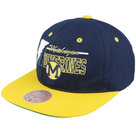 Mitchell & Ness - College Blå snapback Kasket - Michigan Wolverines Varsity Letter Blue/Yellow Snapback @ Hatstore