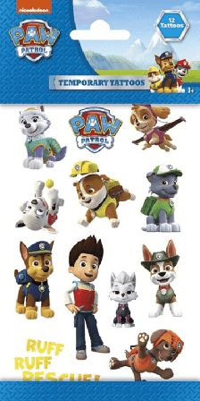 Tatueringar Paw Patrol 12 st på 1 ark - Paw Patrol Kalas Dekoration - Kalaslagret.se