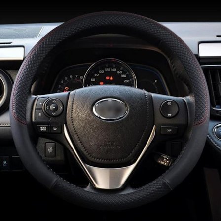 (Svart) PU-läder Bil Styling Rattkåpa för Toyota Corolla Avensis Yaris Rav4 Hilux Auris 2013 2014 2015 Biltillbehör