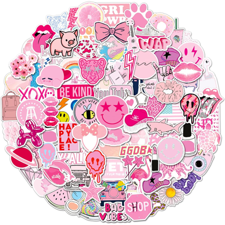 100 st Preppy Stickers Rosa Stickerpaket