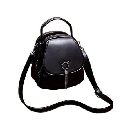 Fashion Mini Ryggsäck Handväska Dam Läder Casual Fashion Dagväska Konvertibel Axelväska Tote Väska Med Flera Fickor-Svart