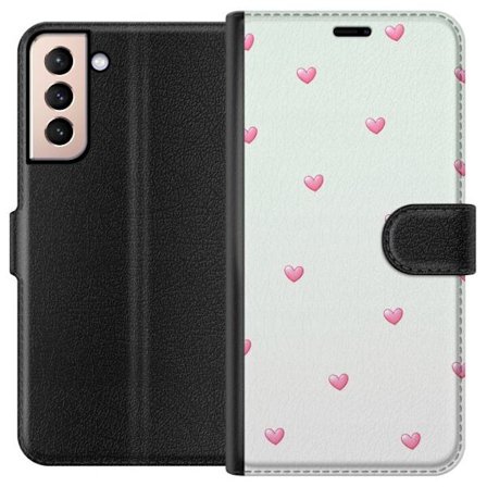 Kompatibel Tegnebogsetui til Samsung Samsung Galaxy S21 Minimalistisk mønster med lyserøde hjerter på en lysegrå baggrund, sødt og enkelt design